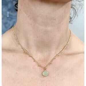 Gold Tone, Chalcedony Green Blue Aqua Heart Shape Pendant Chain Dainty Necklace